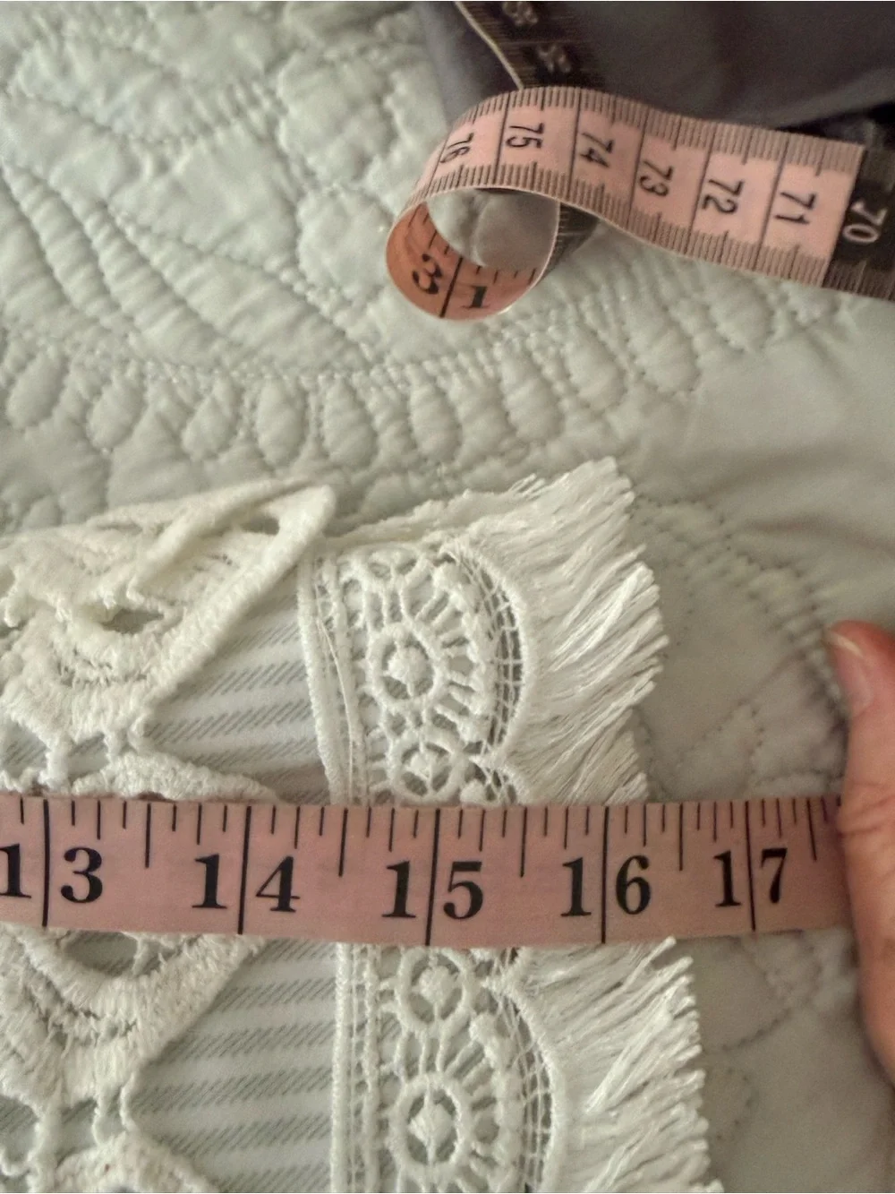 Upcycled Boho Cottagecore Striped Lace Trim Wide Leg Crop Pants Size S to Large - Picture 12 of 12